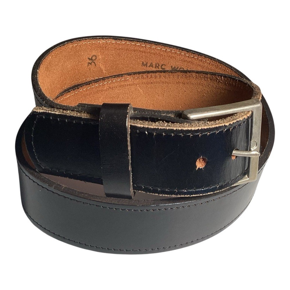 Marc Wolf Black Leather Plain Strap Men&rsquo;s Belt Size 36 Harness Buckle Snap
