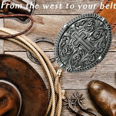 LKKLUYIC Religious Cross Western Belt Buckles for Men Cowboy Large, Silver