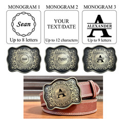 Engraved Brass Belt Buckle Custom Personalized Monogrammed Western Buckle