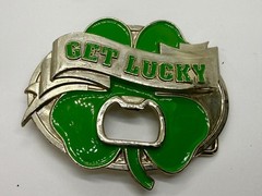 GET LUCKY Four Leaf Clover Shamrock St Patrick Day Belt Buckle Bottle Opener
