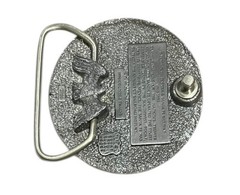 Santa Fe Railway Belt Buckle 2.5&Prime; Round Silver Navy Cream Enamel Train Logo