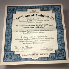 Set Of 2 Bradford Exchange Collectible Budweiser Beer Belt Buckles COA TEMPLATE