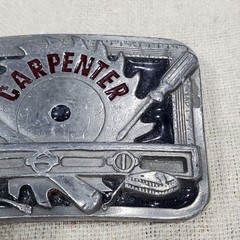 VINTAGE CARPENTER BELT BUCKLE SILVER METAL C&J INC 1994 COLLECTIBLE MENSWEAR DAD