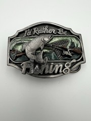 I&rsquo;d Rather Be Fishing Belt Buckle Antique Silver Enamel Inlay Fits 1.5&Prime; Belts