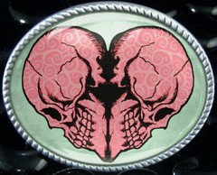 Twin Flame Heart Skull Grunge Pop Art Handmade Oval Belt Buckle