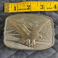 Vintage Eagle Mountain Scene Belt Buckle Gold Tone Western Americana #161404