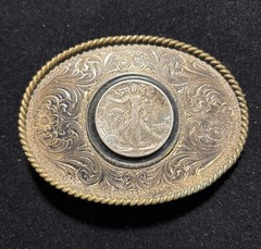 Montana Silversmiths Coin Belt Buckle 1942 Walking Liberty Half Dollar -Item#283