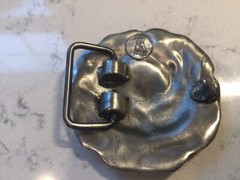 VINTAGE FINE PEWTER ROSE HEAD BELT BUCKLE 2 1/8” diameter