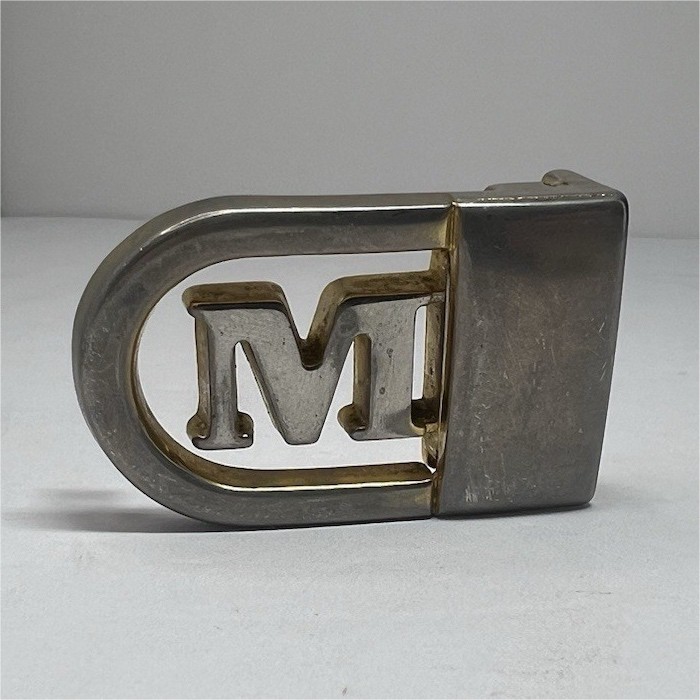 VTG Pat Pending Initial M Monogram Two Tone Gold Silver Belt Buckle Italy