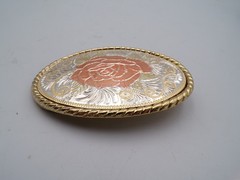 Vintage Rose Western Themed Belt Buckle 3 5/8&Prime; X 2 1/2&Prime; Signed W Usa Made