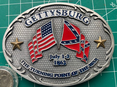 THE TURNING POINT OF THE CIVIL WAR Gettysburg Belt Buckle PEWTER TONE ENAMEL EMI