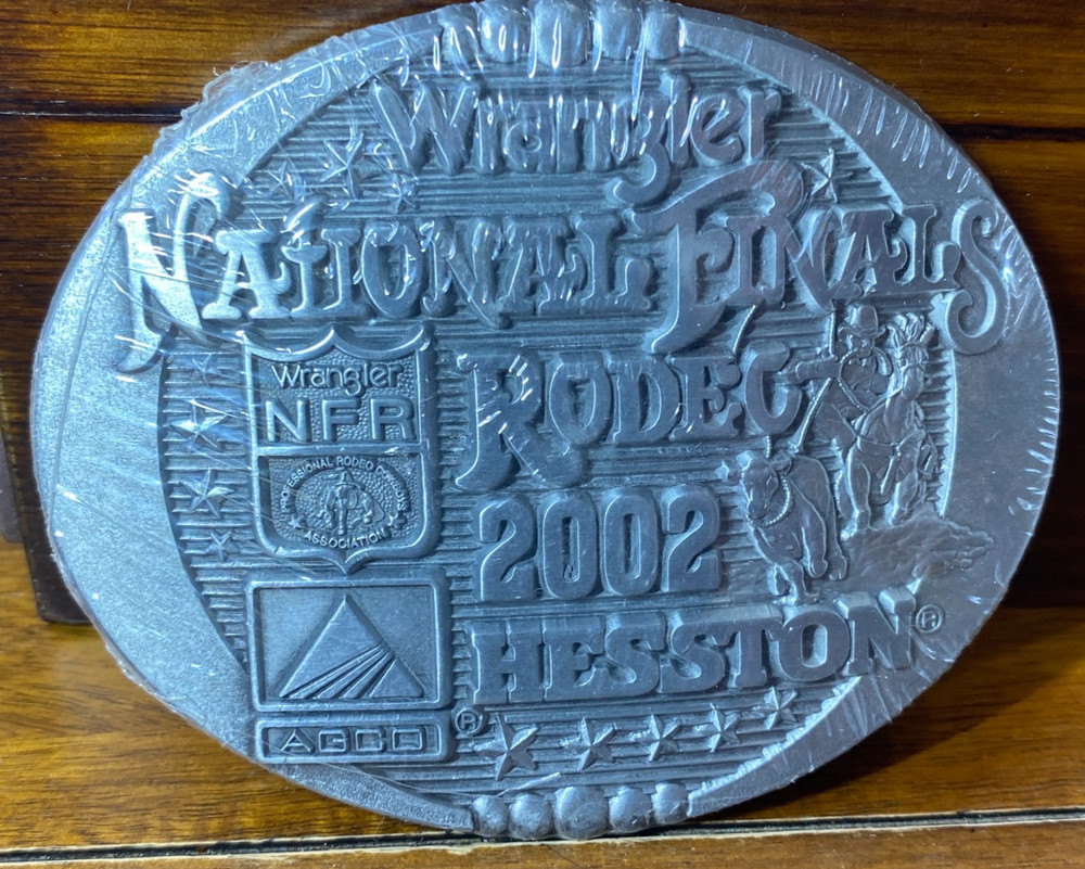 Hesston Wrangler 2002 Silver Tone NFR National Finals Rodeo Oval Belt Buckle VTG