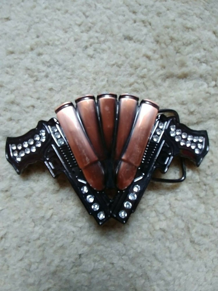 Guns And Bullet Shaped Belt Buckle w/clear stone & Bottle opener