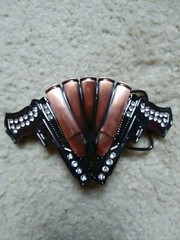 Guns And Bullet Shaped Belt Buckle w/clear stone & Bottle opener
