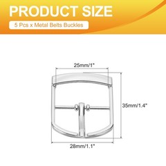 5 Pcs 1 Inch Adjustable Single Prong Buckle Belt Buckle, Silver Tone