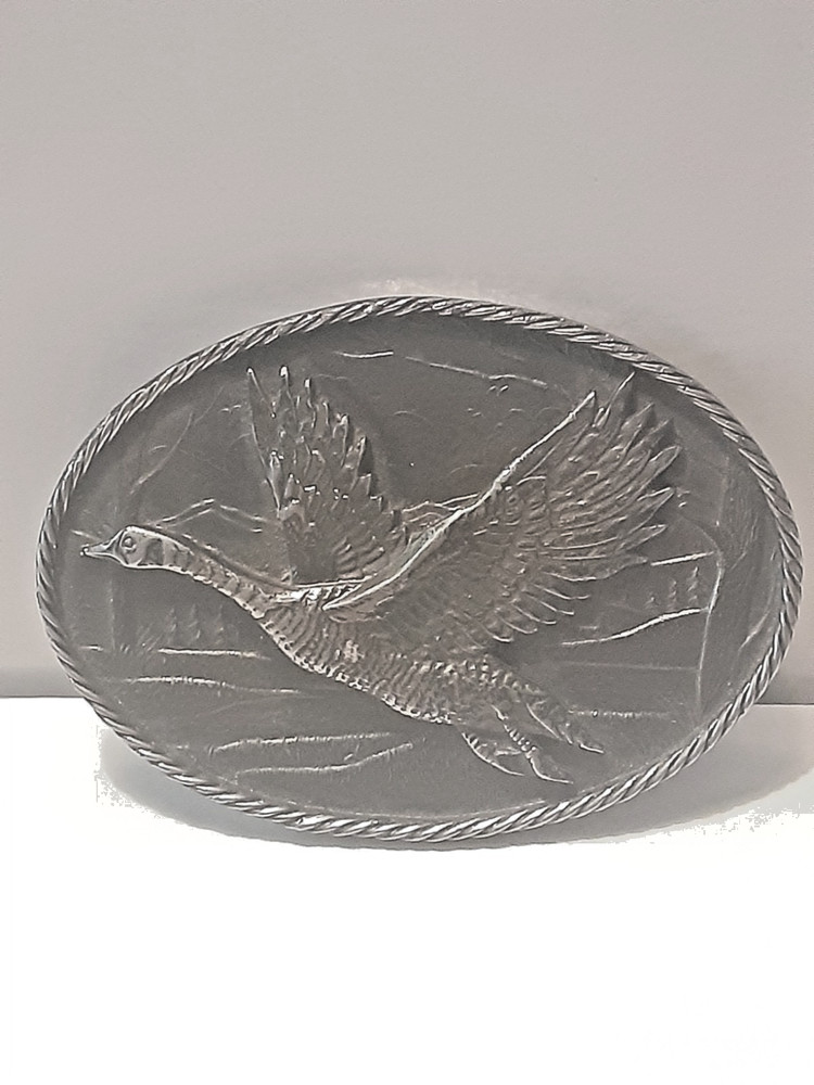 Flying Goose Western Belt Buckle Brass Great American Buckle Co Chicago 1980
