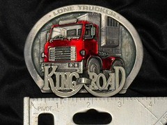 Vintage King of the Road Lone Trucker Red Artic Truck Driver Belt Buckle 1990