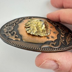 Western Copper Tone Belt Buckle Native Chief Head Oval Floral Scroll
