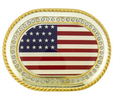 New Men Women American US Flag Belt Buckle Gold Metal Bling Iced Style Western