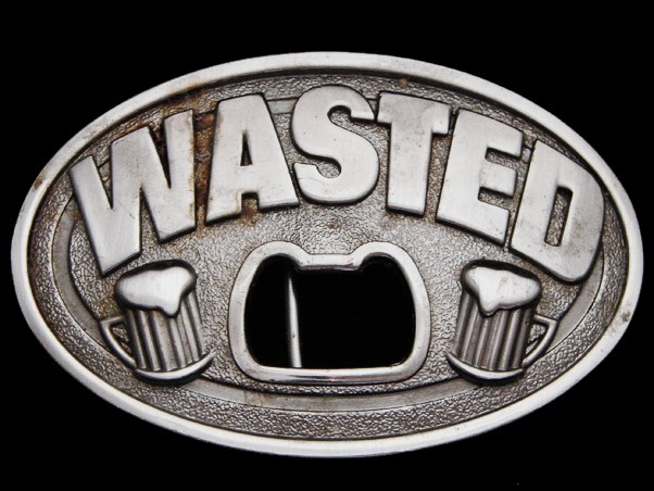 MG21107 COOL **WASTED** (BEER MUGS) BOTTLE OPENER BOOZE BELT BUCKLE