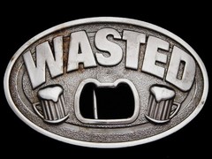 MG21107 COOL **WASTED** (BEER MUGS) BOTTLE OPENER BOOZE BELT BUCKLE
