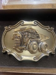 Vintage Raintree Haul Pak Belt Buckle Brass 1978 Construction Truck 24k Overlay