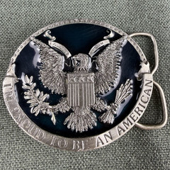 Vtg 1981 Bergamot Brass Works Belt Buckle Proud To Be An American Eagle H-132