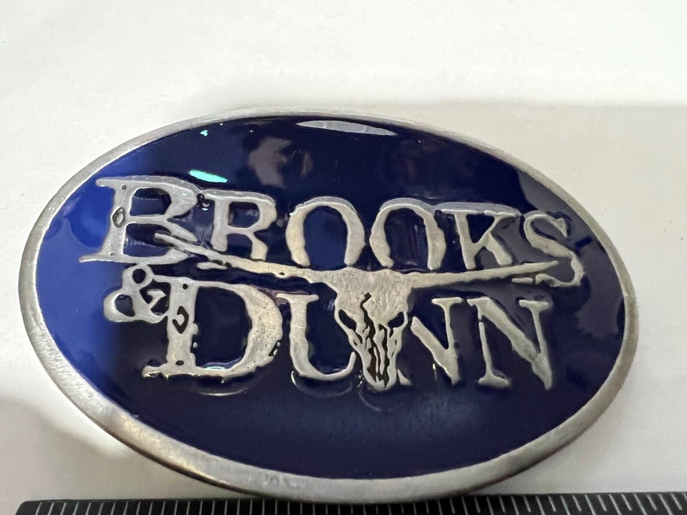 Brooks and Dunn Navy BLUE Enamel Belt Buckle Solid Metal Country Music Pewter