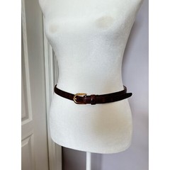 HALSTON brown leather belt with solid brass gold tone buckle