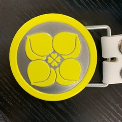 Yellow Silver Buckle White Leather Belt Peach Four Leaf Clover Removable Japan
