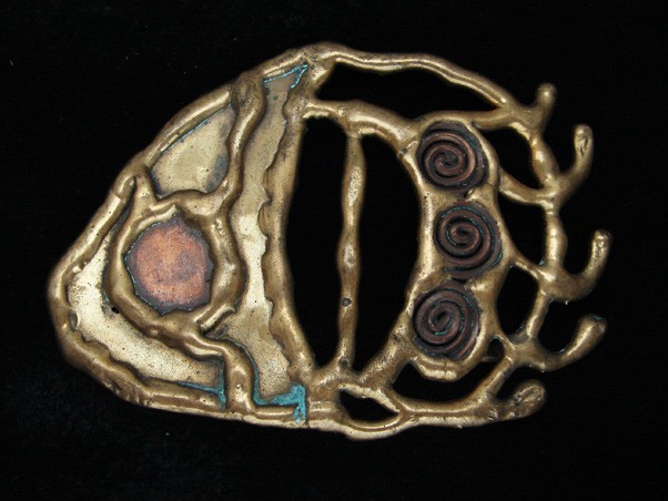 QK11166 *NOS* REALLY COOL **ABSTRACT ARTWORK** SOLID BRASS BELT BUCKLE