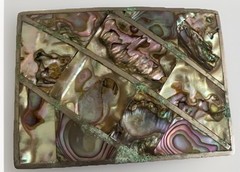 Vintage Abalone Shell Mother of Pearl Silver Tone Rectangular Belt Buckle