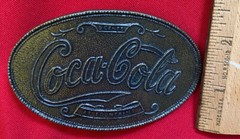 COCA-COLA COKE COCA COLA SODA POP FOUNTIAN DRINK 5 CENT BROWN OVAL BELT BUCKLE