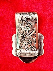 HEARTBEAT EMBLEM~HAND ENGRAVED MONEY CLIP $GERMAN SILVER & JEWLERS BRONZE