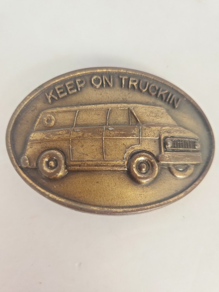 Vintage 1970s Keep On Truckin Van Belt Buckle Brass Tone Retro Boogevan Hippie