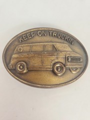 Vintage 1970s Keep On Truckin Van Belt Buckle Brass Tone Retro Boogevan Hippie