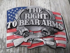 1990 USA FLAG THE RIGHT TO BEAR ARMS BELT BUCKLE GW-13, BY SISKIYOU CO. (U.S.A)