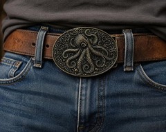 Bronze Octopus Belt Buckle Intricate Nautical Tentacle Western Design Silver