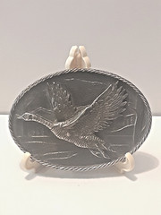 Flying Goose Western Belt Buckle Brass Great American Buckle Co Chicago 1980