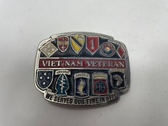 US Army Vietnam Veteran Belt Buckle Made In USA « We served our time in hell »