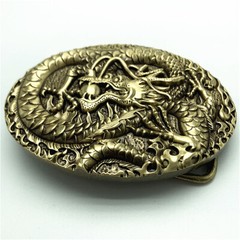 Chinese Dragon Solid Brass Mens Belt Buckle Western Cowboy Vintage Antique