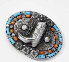 New Belt Buckle Cowboy Texas Boot Pearls Turquoise Rhinestones