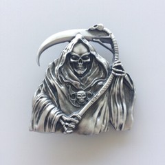 Belt Buckle for Men Antique Brushed Silver Grim Reaper Belt Buckle