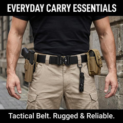 KingMoore Men&rsquo;s Tactical Belt Heavy Duty Webbing Waist:30&Prime;-35&Prime;, Black