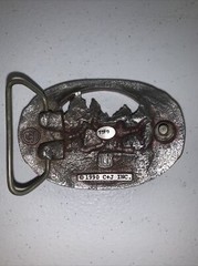 MEN&rsquo;S HEAVY PEWTER 1990 C + J INC DEER SCENE AND ANTLER BELT BUCKLE MADE IN USA
