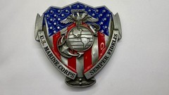 US Marine Corps Semper Fideles Eagle Anchor Globe Commemorative Belt Buckle