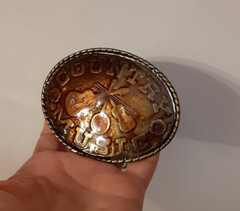 VTG Country Music Enamel Solid Brass Oval Belt Buckle Music