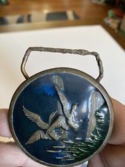 Belt Buckle Vintage 1976 Indiana Metal Craft Ducks Flying Round