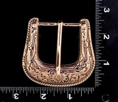 Gold Western Floral Engraved Cowboy Belt Buckle Three Piece Set Unisex 1-1/2&Prime;