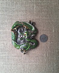 Green Enamel Chinese Dragon Belt Buckle 3D Fantasy Mythical Novelty